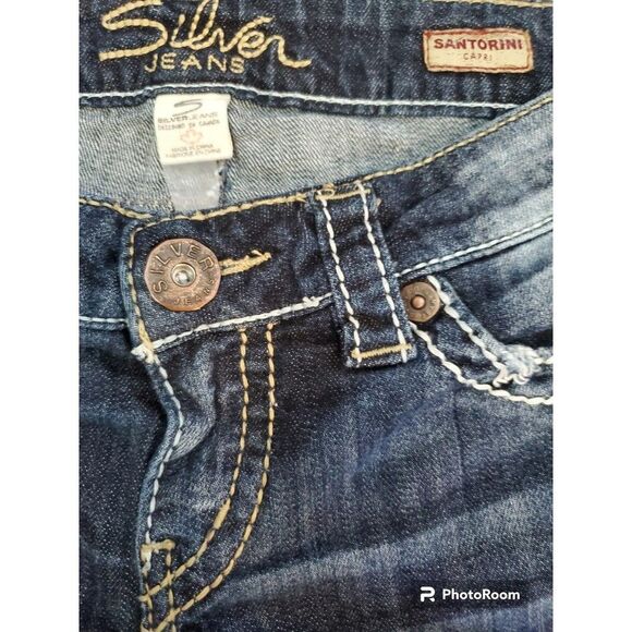 Silver Jeans Womens 28 Santorini Capri Thick Stitch Distressed Whiskered… - Picture 3 of 7